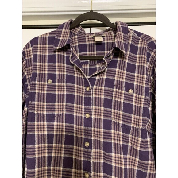 Duluth Trading Co Women's Long Sleeve Button Down Purple Plaid Flannel Top XL - Picture 3 of 6